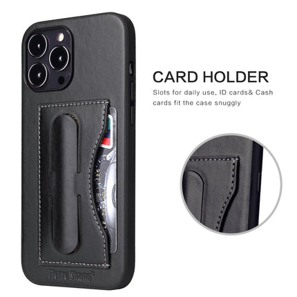 Fierre Shann Full Coverage Protective Leather Case with Holder & Card Slot For iPhone 13(Black)-garmade.com