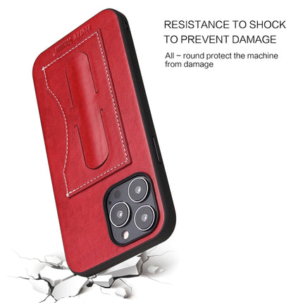 Fierre Shann Full Coverage Protective Leather Case with Holder & Card Slot For iPhone 13 Mini(Red)-garmade.com