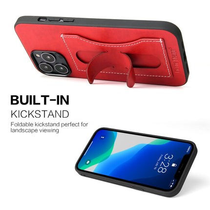 Fierre Shann Full Coverage Protective Leather Case with Holder & Card Slot For iPhone 13 Mini(Red)-garmade.com