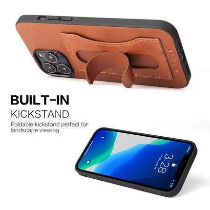 Fierre Shann Full Coverage Protective Leather Case with Holder & Card Slot For iPhone 13 Mini(Brown)-garmade.com