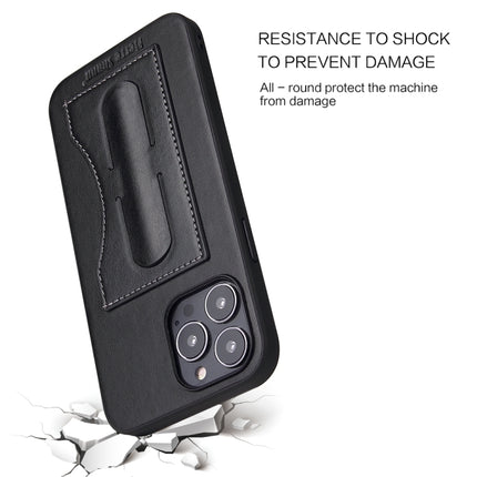 Fierre Shann Full Coverage Protective Leather Case with Holder & Card Slot For iPhone 13 Mini(Black)-garmade.com