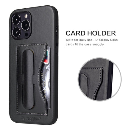 Fierre Shann Full Coverage Protective Leather Case with Holder & Card Slot For iPhone 13 Mini(Black)-garmade.com