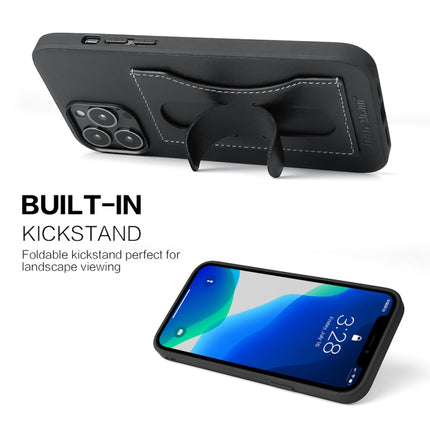 Fierre Shann Full Coverage Protective Leather Case with Holder & Card Slot For iPhone 13 Mini(Black)-garmade.com
