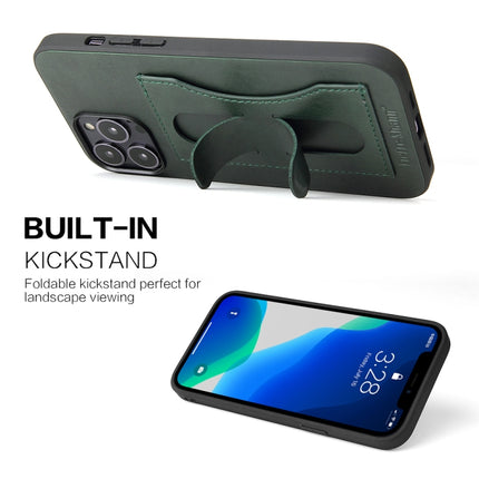 Fierre Shann Full Coverage Protective Leather Case with Holder & Card Slot For iPhone 13 Pro(Green)-garmade.com