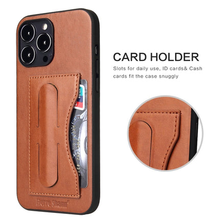 Fierre Shann Full Coverage Protective Leather Case with Holder & Card Slot For iPhone 13 Pro(Brown)-garmade.com