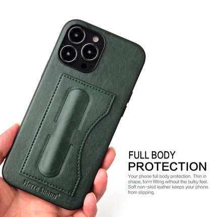 Fierre Shann Full Coverage Protective Leather Case with Holder & Card Slot For iPhone 13 Pro Max(Green)-garmade.com