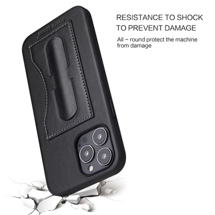 Fierre Shann Full Coverage Protective Leather Case with Holder & Card Slot For iPhone 13 Pro Max(Black)-garmade.com