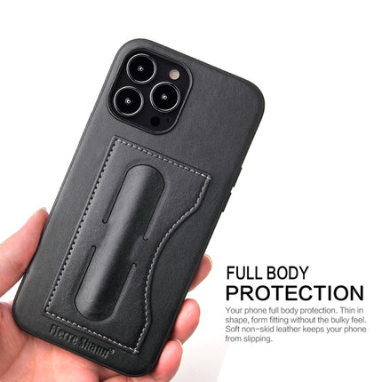 Fierre Shann Full Coverage Protective Leather Case with Holder & Card Slot For iPhone 13 Pro Max(Black)-garmade.com