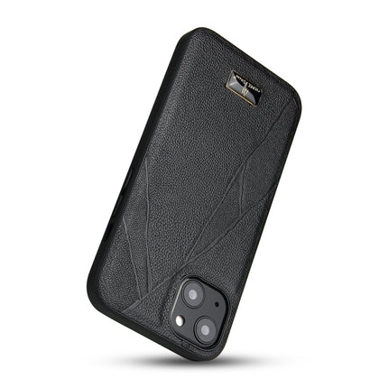 Fierre Shann Leather Texture Phone Back Cover Case For iPhone 13(Ox Tendon Black)-garmade.com