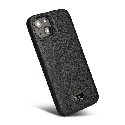 Fierre Shann Leather Texture Phone Back Cover Case For iPhone 13(Ox Tendon Black)-garmade.com