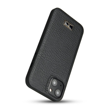 Fierre Shann Leather Texture Phone Back Cover Case For iPhone 13(Cowhide Black)-garmade.com