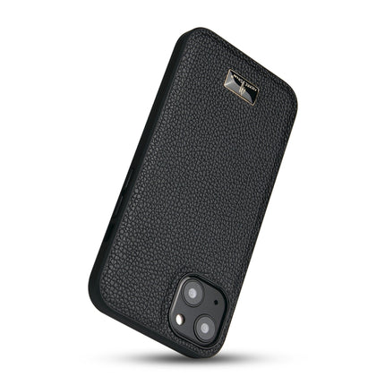 Fierre Shann Leather Texture Phone Back Cover Case For iPhone 13(Lychee Black)-garmade.com
