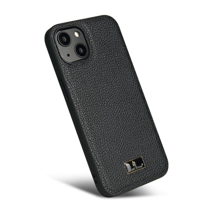 Fierre Shann Leather Texture Phone Back Cover Case For iPhone 13(Lychee Black)-garmade.com