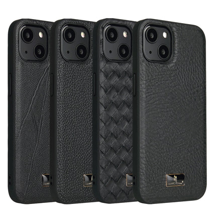 Fierre Shann Leather Texture Phone Back Cover Case For iPhone 13(Lychee Black)-garmade.com