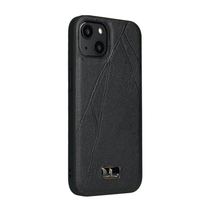 Fierre Shann Leather Texture Phone Back Cover Case For iPhone 13 Mini(Ox Tendon Black)-garmade.com