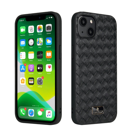 Fierre Shann Leather Texture Phone Back Cover Case For iPhone 13 Mini(Woven Black)-garmade.com