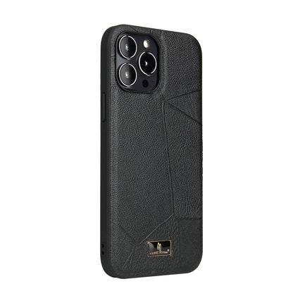 Fierre Shann Leather Texture Phone Back Cover Case For iPhone 13 Pro(Ox Tendon Black)-garmade.com