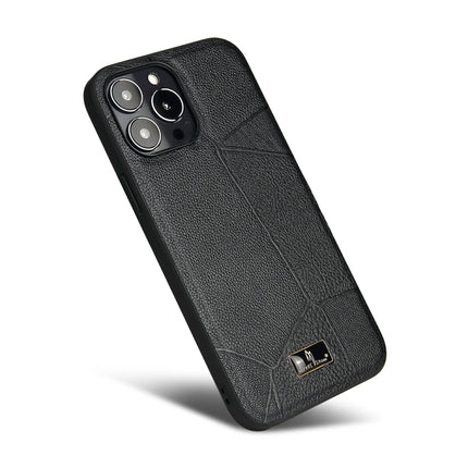 Fierre Shann Leather Texture Phone Back Cover Case For iPhone 13 Pro(Ox Tendon Black)-garmade.com