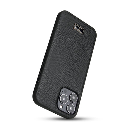 Fierre Shann Leather Texture Phone Back Cover Case For iPhone 13 Pro(Cowhide Black)-garmade.com