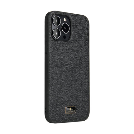 Fierre Shann Leather Texture Phone Back Cover Case For iPhone 13 Pro(Lychee Black)-garmade.com