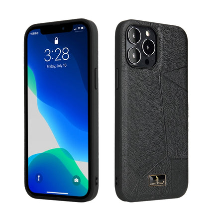 Fierre Shann Leather Texture Phone Back Cover Case For iPhone 13 Pro Max(Ox Tendon Black)-garmade.com