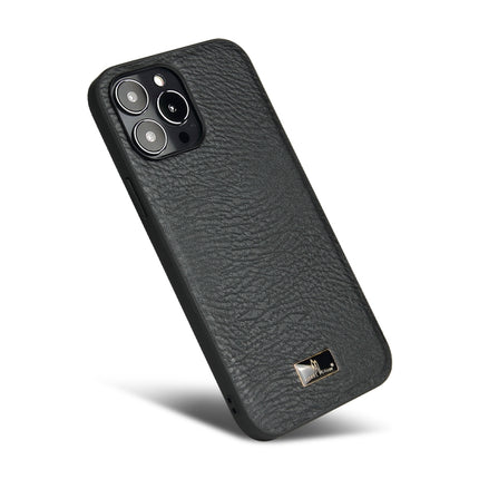 Fierre Shann Leather Texture Phone Back Cover Case For iPhone 13 Pro Max(Cowhide Black)-garmade.com
