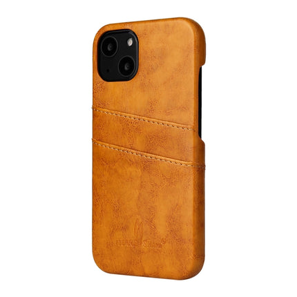 Fierre Shann Retro Oil Wax Texture PU Leather Case with Card Slots For iPhone 13(Yellow)-garmade.com