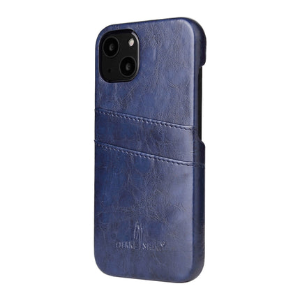 Fierre Shann Retro Oil Wax Texture PU Leather Case with Card Slots For iPhone 13(Blue)-garmade.com