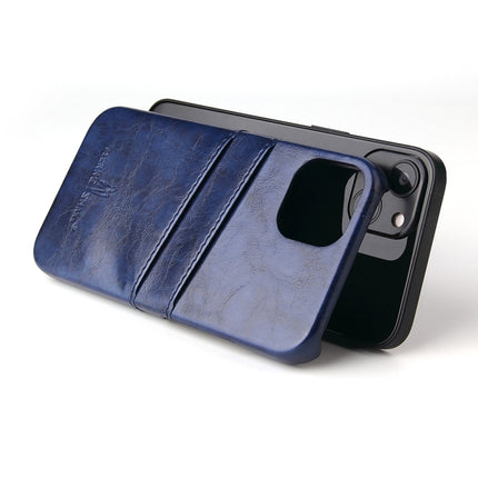 Fierre Shann Retro Oil Wax Texture PU Leather Case with Card Slots For iPhone 13(Blue)-garmade.com