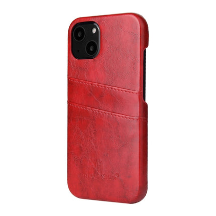 Fierre Shann Retro Oil Wax Texture PU Leather Case with Card Slots For iPhone 13(Red)-garmade.com