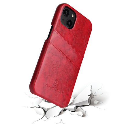 Fierre Shann Retro Oil Wax Texture PU Leather Case with Card Slots For iPhone 13(Red)-garmade.com