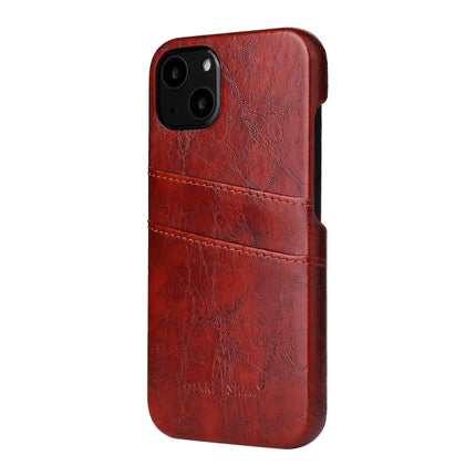 Fierre Shann Retro Oil Wax Texture PU Leather Case with Card Slots For iPhone 13(Brown)-garmade.com