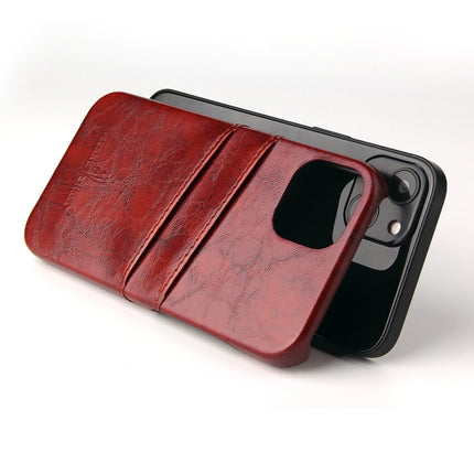 Fierre Shann Retro Oil Wax Texture PU Leather Case with Card Slots For iPhone 13(Brown)-garmade.com