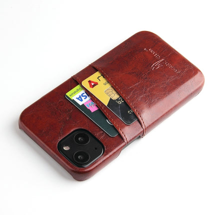 Fierre Shann Retro Oil Wax Texture PU Leather Case with Card Slots For iPhone 13(Brown)-garmade.com