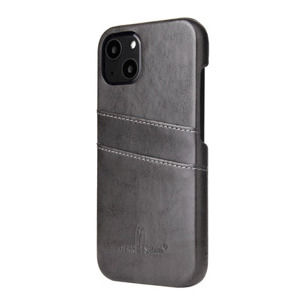 Fierre Shann Retro Oil Wax Texture PU Leather Case with Card Slots For iPhone 13(Grey)-garmade.com