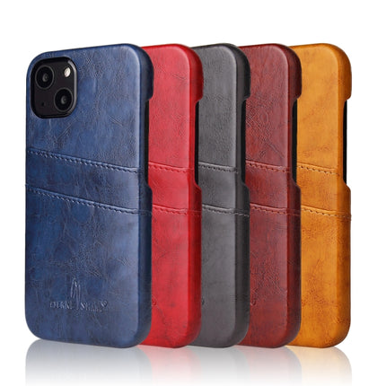 Fierre Shann Retro Oil Wax Texture PU Leather Case with Card Slots For iPhone 13 Mini(Blue)-garmade.com