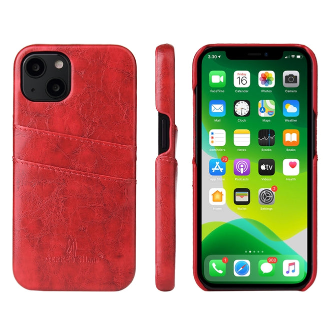Fierre Shann Retro Oil Wax Texture PU Leather Case with Card Slots For iPhone 13 Mini(Red)-garmade.com