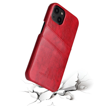 Fierre Shann Retro Oil Wax Texture PU Leather Case with Card Slots For iPhone 13 Mini(Red)-garmade.com