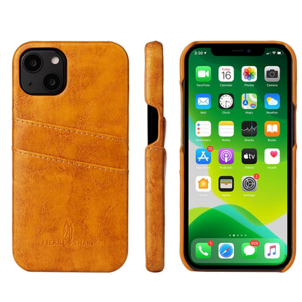 Fierre Shann Retro Oil Wax Texture PU Leather Case with Card Slots For iPhone 13 Pro(Yellow)-garmade.com
