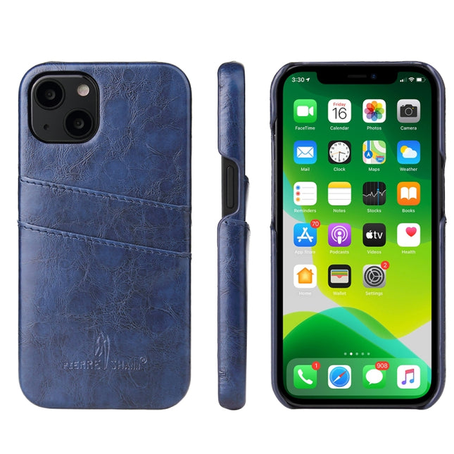 Fierre Shann Retro Oil Wax Texture PU Leather Case with Card Slots For iPhone 13 Pro(Blue)-garmade.com