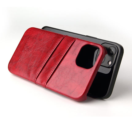 Fierre Shann Retro Oil Wax Texture PU Leather Case with Card Slots For iPhone 13 Pro(Red)-garmade.com