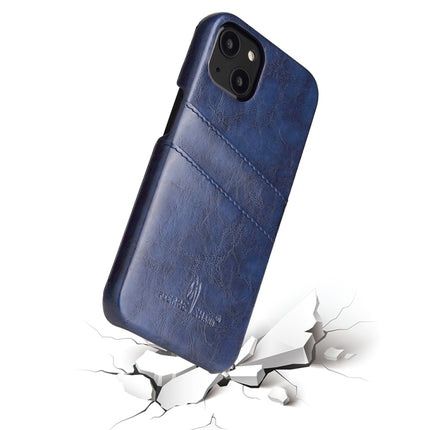 Fierre Shann Retro Oil Wax Texture PU Leather Case with Card Slots For iPhone 13 Pro Max(Blue)-garmade.com