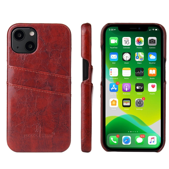 Fierre Shann Retro Oil Wax Texture PU Leather Case with Card Slots For iPhone 13 Pro Max(Brown)-garmade.com