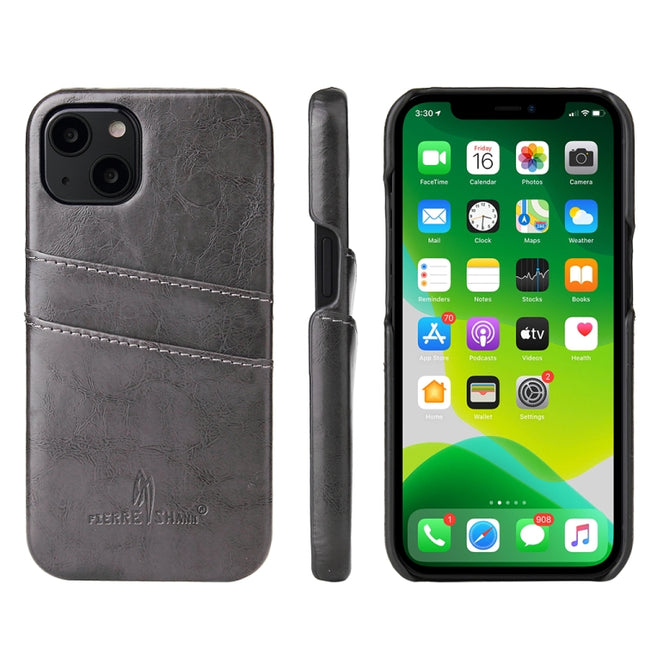 Fierre Shann Retro Oil Wax Texture PU Leather Case with Card Slots For iPhone 13 Pro Max(Grey)-garmade.com