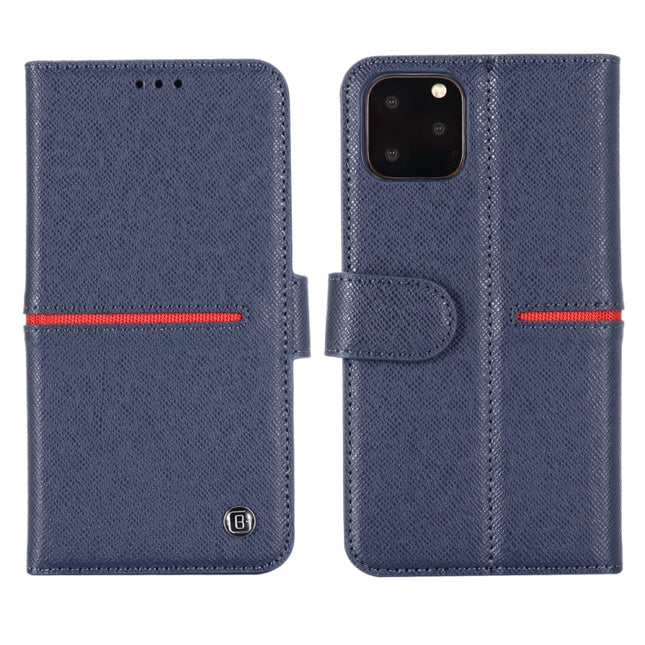 For iPhone 11 Pro GEBEI Top-grain Leather Horizontal Flip Protective Case with Holder & Card Slots & Wallet & Photo Frame(Blue)-garmade.com