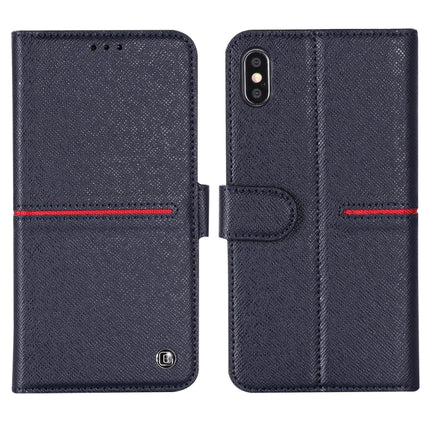 For iPhone XS / X GEBEI Top-grain Leather Horizontal Flip Protective Case with Holder & Card Slots & Wallet & Photo Frame(Blue)-garmade.com