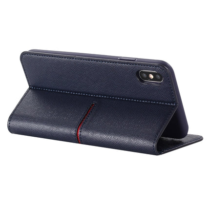 For iPhone XS / X GEBEI Top-grain Leather Horizontal Flip Protective Case with Holder & Card Slots & Wallet & Photo Frame(Blue)-garmade.com