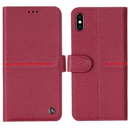 For iPhone XS / X GEBEI Top-grain Leather Horizontal Flip Protective Case with Holder & Card Slots & Wallet & Photo Frame(Red Wine)-garmade.com