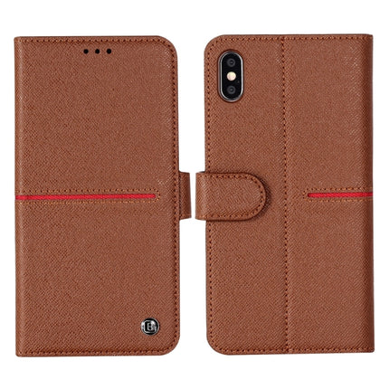 For iPhone XS / X GEBEI Top-grain Leather Horizontal Flip Protective Case with Holder & Card Slots & Wallet & Photo Frame(Brown)-garmade.com