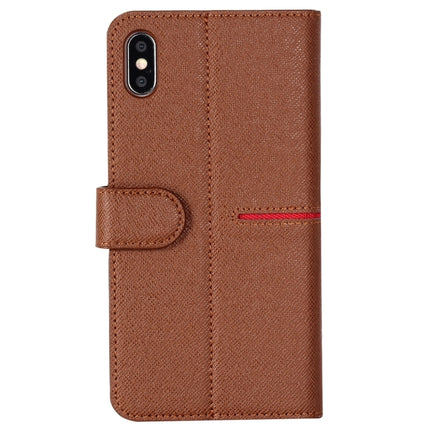 For iPhone XS / X GEBEI Top-grain Leather Horizontal Flip Protective Case with Holder & Card Slots & Wallet & Photo Frame(Brown)-garmade.com